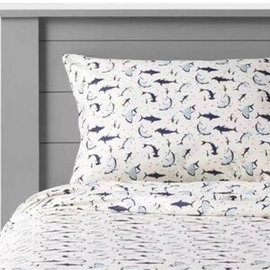 Pillowfort Shark Twin sheet set Soft White Blue NEW